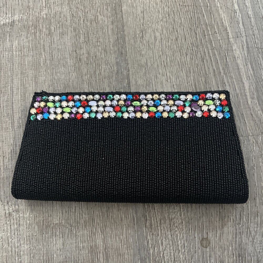 vintage la regale evening purses Black with Multicolor Gems No Strap